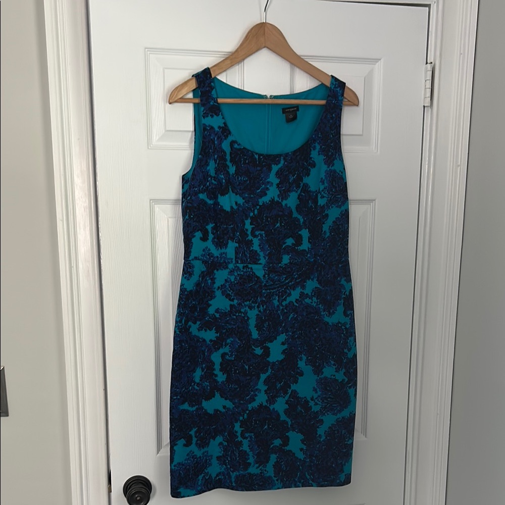 Ann Taylor Blue and Black Patterned Midi Dress